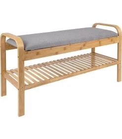 Leitmotiv Bank Arch - Bamboe Met Grijze Stof - 90x33x50cm