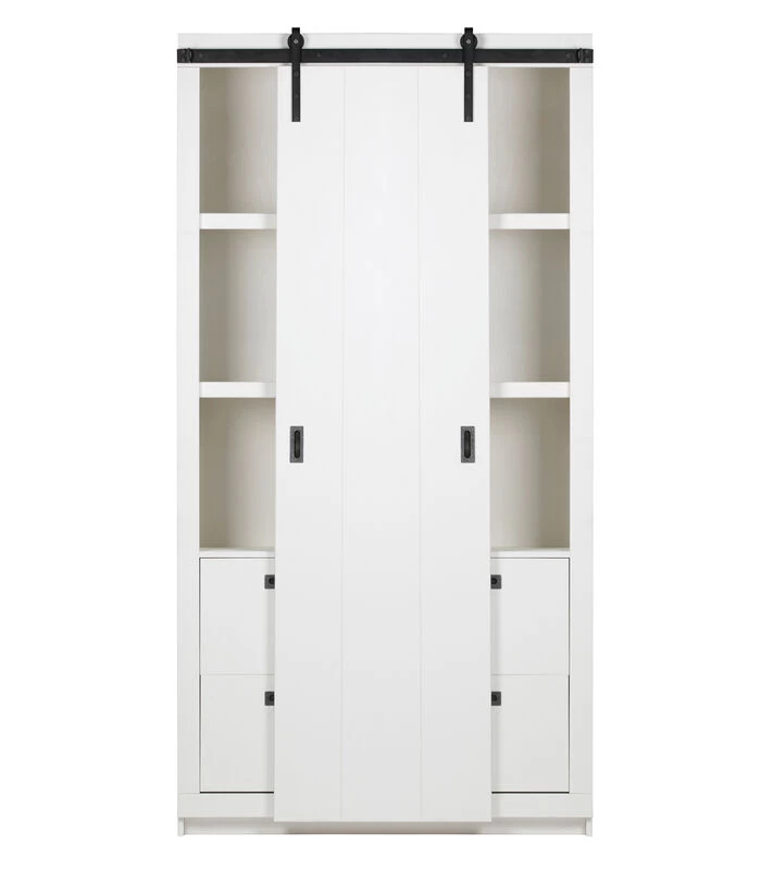 VTwonen Slide Kast Barn - Bezaagd Grenen - Wit - 230x122x37 5 VTwonen Slide Kast Barn - Bezaagd Grenen - Wit - 230x122x37 - Afbeelding 3