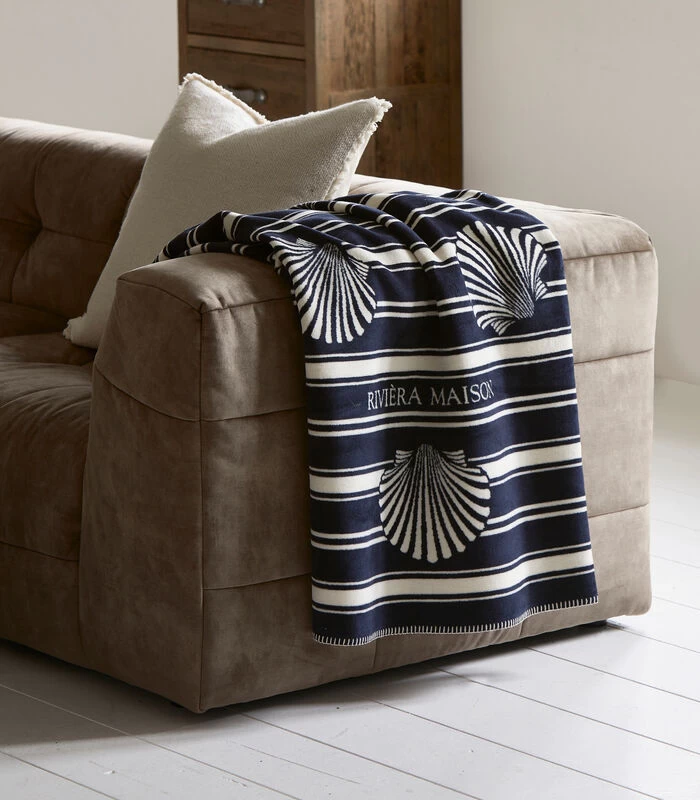 Plaid, Deken Gestreept Schelp - Shoreline - Donkerblauw - 170x130 CM 4 Plaid, Deken Gestreept Schelp - Shoreline - Donkerblauw - 170x130 CM - Afbeelding 2