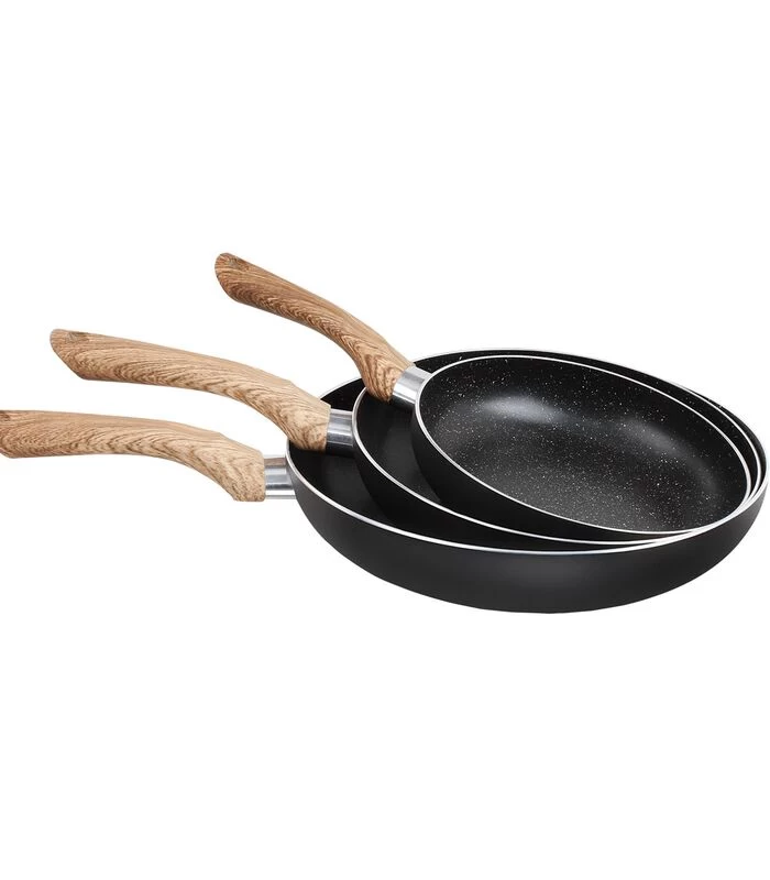 LIVOO Set Van 3 Pannen Met Steen- En Houtlook 3 LIVOO Set Van 3 Pannen Met Steen- En Houtlook