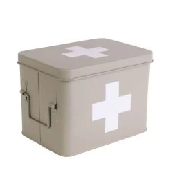 PRESENT TIME Medicijnkist - Medium - Metaal Mat Warm Grijs - 21,5x15,5x16cm -Woninginrichting 112648be092743cd80371a80f5e7a239