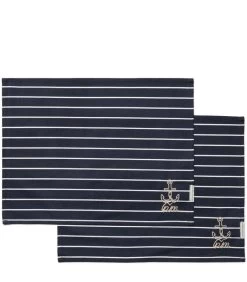 Placemats Set Katoen, Streep Met Anker - Classic Anchor - Donkerblauw - 2 Stuks