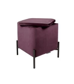 Leitmotiv Poef Snog - Velvet Donkerpaars, Mat Zwarte Poten - 45x45x47cm