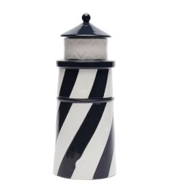 Voorraadpot Met Deksel, Snoeppot Vuurtoren - Lighthouse - Zwart /Wit