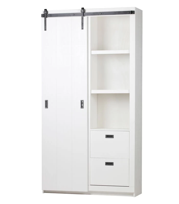 VTwonen Slide Kast Barn - Bezaagd Grenen - Wit - 230x122x37 4 VTwonen Slide Kast Barn - Bezaagd Grenen - Wit - 230x122x37 - Afbeelding 2