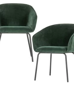 WOOOD Sien Eetkamerstoel - Velvet - Groen - Set Van 2