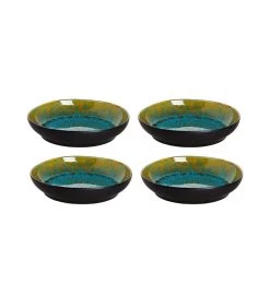 Palmer Bord Diep Lotus 21 Cm Turquoise Zwart Stoneware 4 Stuk(s)