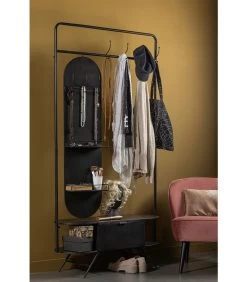 WOOOD Rink Kapstok Met Spiegel - Metaal - Zwart - 188x99x34 -Woninginrichting 6c7e0cde93f34ea5b924ca5f7a16af6f