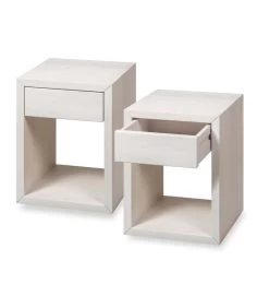2 X Zwevend Nachtkastje HUGO Met Kleine Lade In Berkenhout