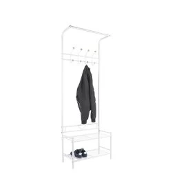 Leitmotiv Kledingrek Saturnus - Wit Met Houten Ballen - 64x30x177cm