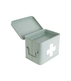 PRESENT TIME Medicijnkist - Medium - Metaal Mat Grijs/Groen - 21,5x15,5x16cm -Woninginrichting 957d084288344b2e8bda9f159088b1e0