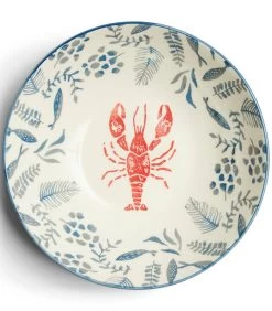 Serveerschaal Keramiek Met Vissen En Kreeft - First Catch - Blauw