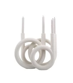 PRESENT TIME Kandelaar Rings - Polyresin - Wit - 38x14,5x30cm -Woninginrichting b5115bfcd99a41a2bb6ec3723b40366a