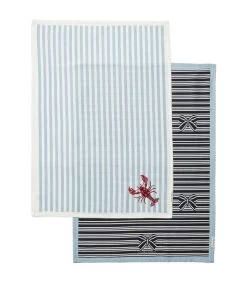 Theedoeken Set Van 2, Streep Patroon - Nautic - Blauw
