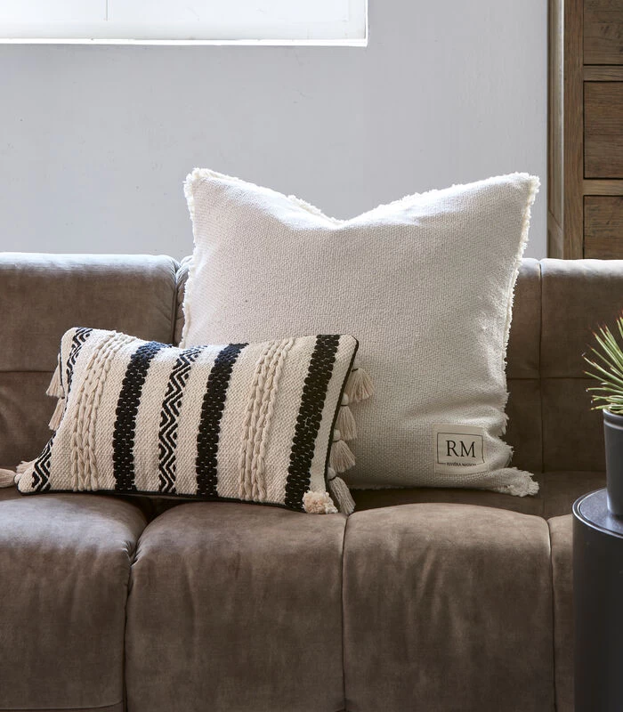 Kussenhoes, Kussensloop 50x50, Kwastjes - Ko Olina - Zwart/ Wit 4 Kussenhoes, Kussensloop 50x50, Kwastjes - Ko Olina - Zwart/ Wit - Afbeelding 2