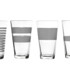 Glas 32,5cl Grijs Stripes - Set/4