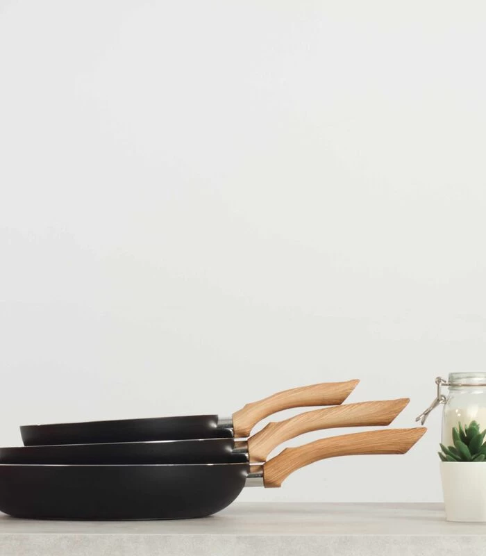 LIVOO Set Van 3 Pannen Met Steen- En Houtlook 5 LIVOO Set Van 3 Pannen Met Steen- En Houtlook - Afbeelding 3