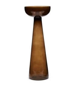 Kaarshouder Glas, Hoge Kandelaar - Amber Stone - Bruin - Maat L